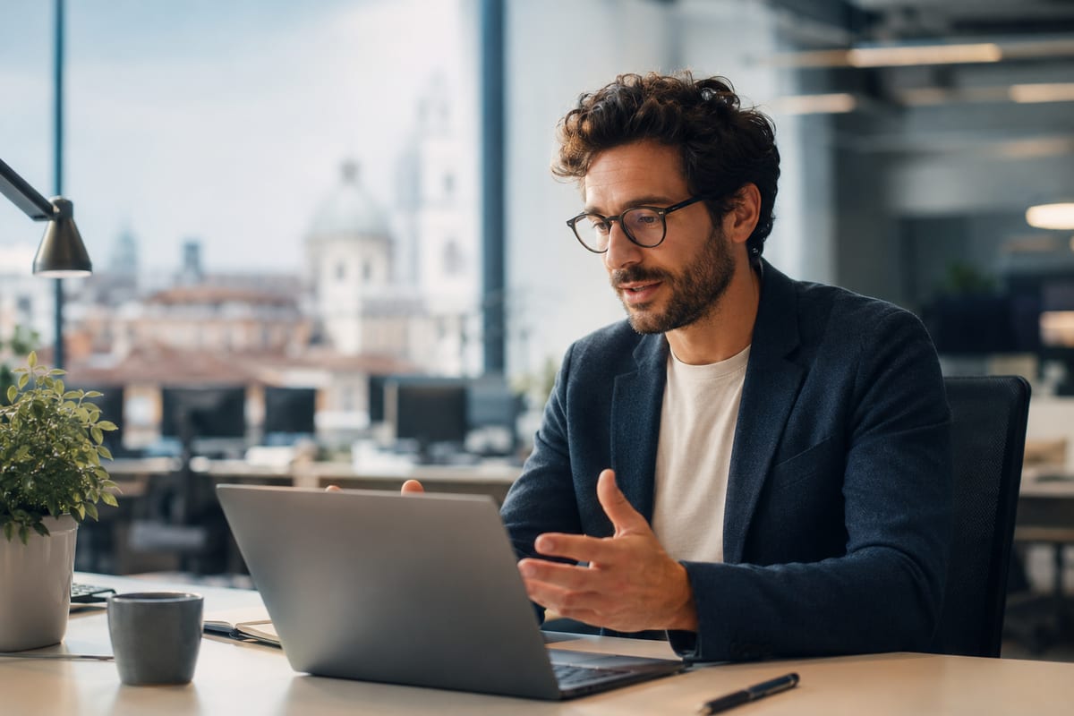 Professionista durante una videochiamata internazionale