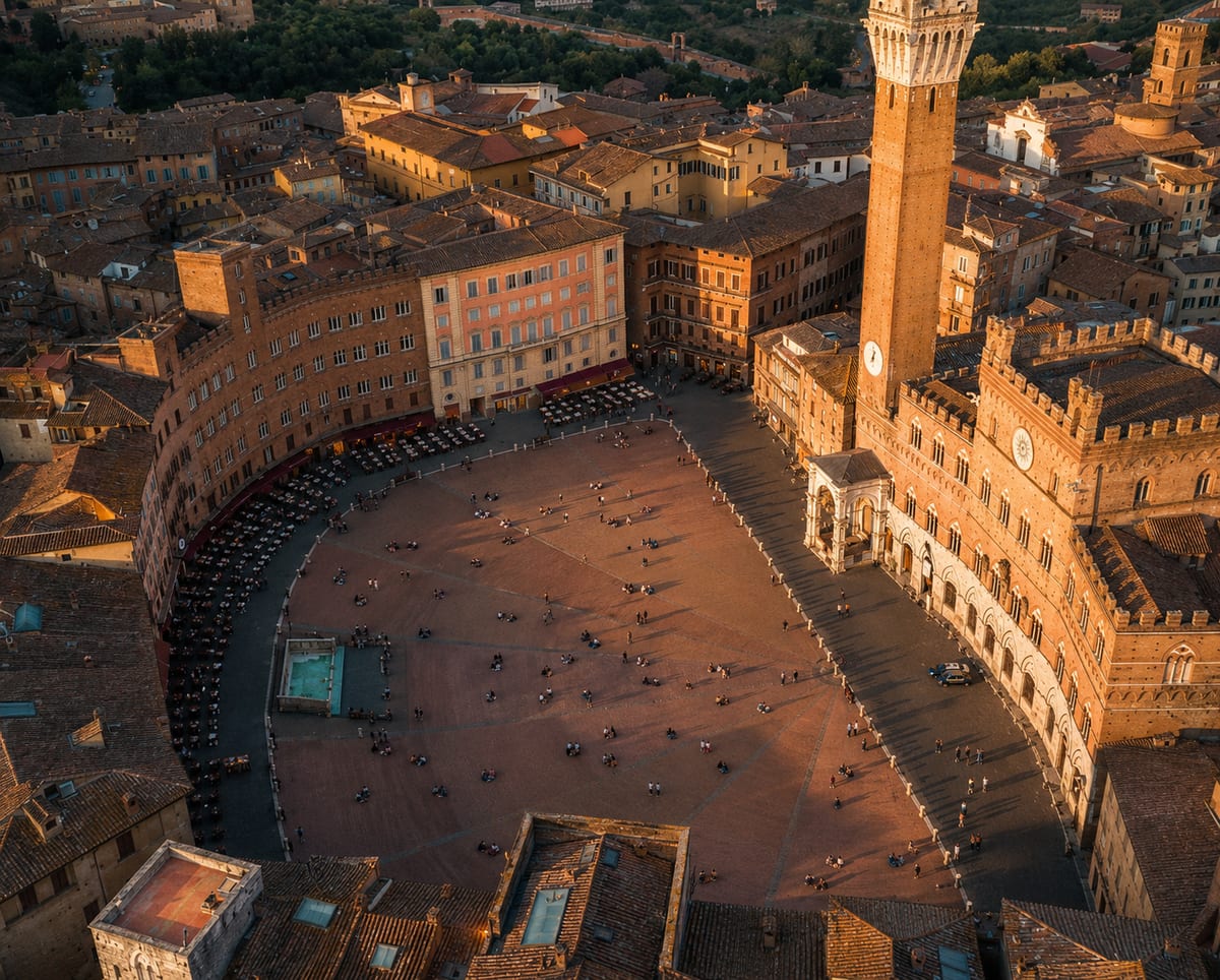 Vista di Piazza del Campo a Siena con studenti